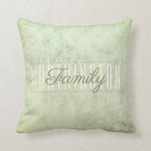Coussin Rustique Sage Green Texture Nom de famille Monogra