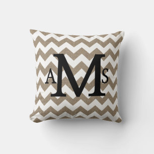 Coussin Rustique Shabby Chic Faux Burlap Chevrons blancs