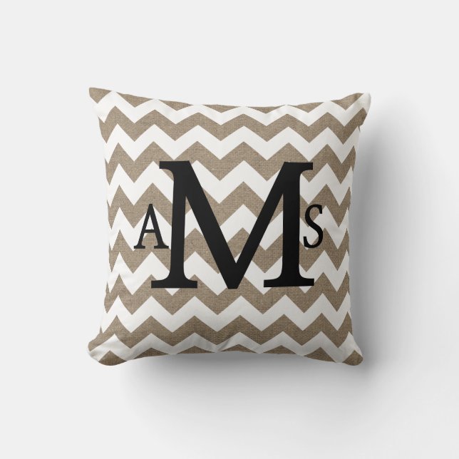 Coussin Rustique Shabby Chic Faux Burlap Chevrons blancs (Recto)