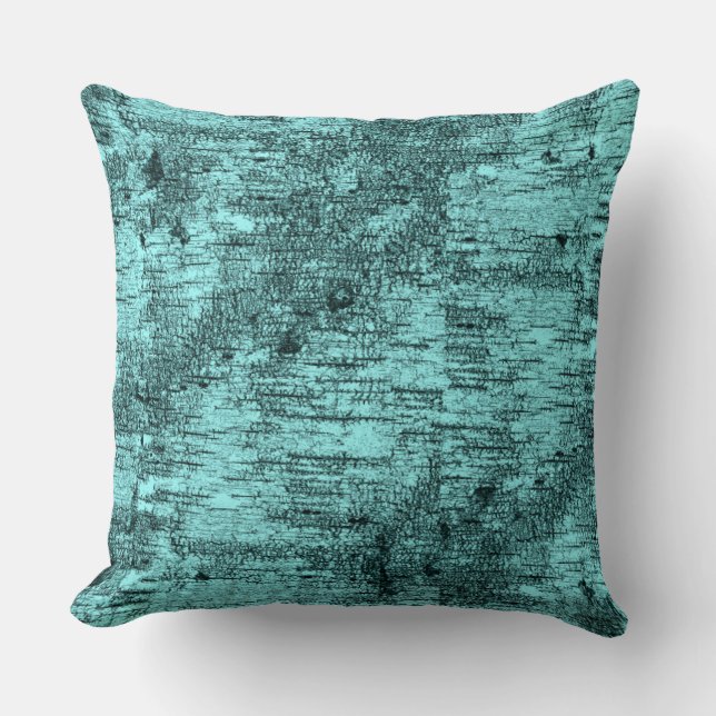 Coussin Rustique Turquoise Vert Motif d'écorce de bouleau (Recto)