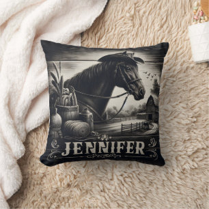 Coussin Rustique Western Horse et scène de ferme