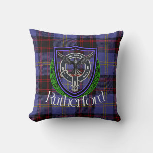 Coussin Rutherford Scottish Clan Tartan & Crest
