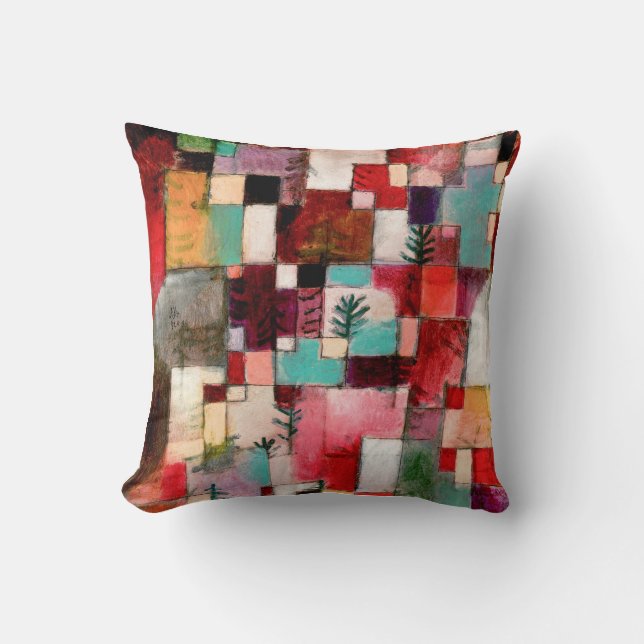 Coussin Rythmes vert rouge et jaune violet par Paul Klee (Recto)