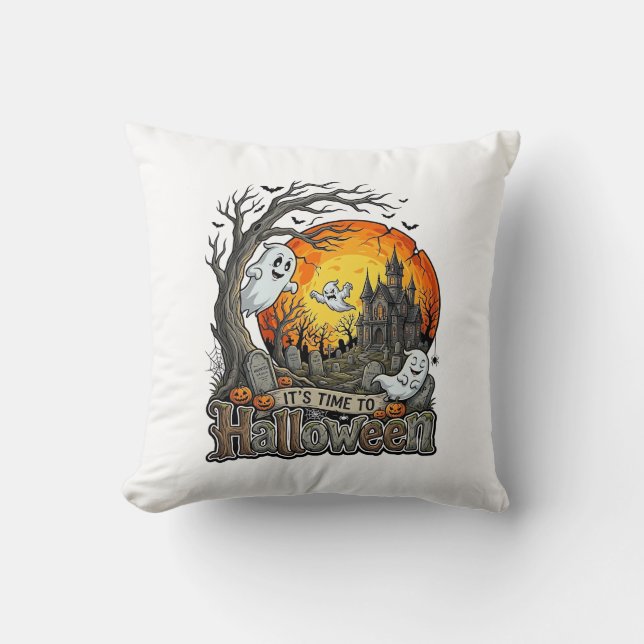 Coussin Sa Maison Hantée Halloween Cimetière Effrayant  (Recto)