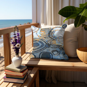 Coussin Sable Beige Brown Gris Turquoise Cercles Bleus Art