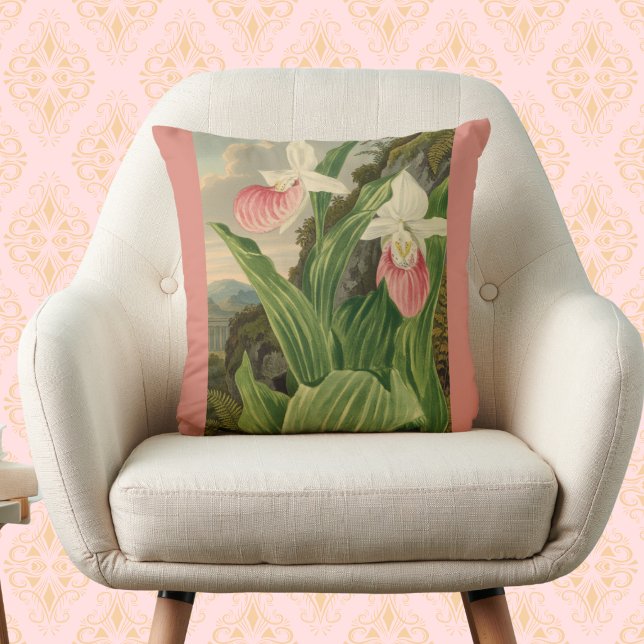 Coussin Sabot de Vénus Fleur Orchidée Botanique Floral Vin (Créateur téléchargé)