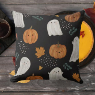 Coussin Sac banane fantôme mignon effrayant et citrouille