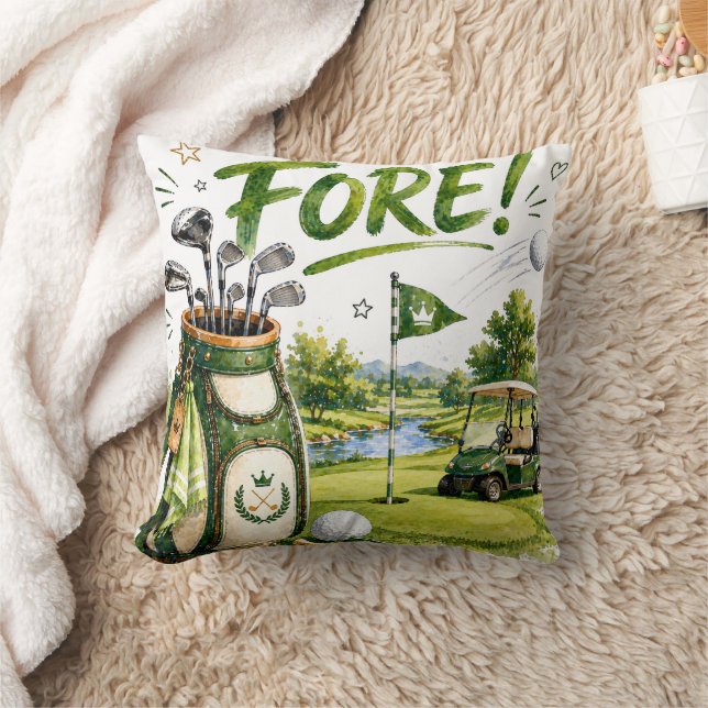 Coussin Sac de golf et chariot avec décor de golfeur devan (Couverture)