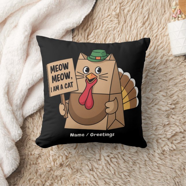 Coussin Sac en papier dinde Miaou Funny Thanksgiving Chat  (Couverture)