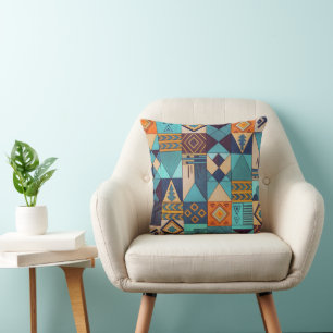Coussin Sac fourre-tout en patchwork turquoise et orange