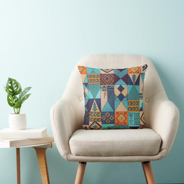 Coussin Sac fourre-tout en patchwork turquoise et orange (Chaise)