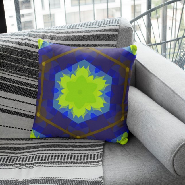 Coussin Sac fourre-tout vert et bleu rétro Mandala (Créateur téléchargé)