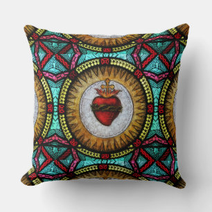 Coussin Sacré Coeur religieux de Jésus Vitrail