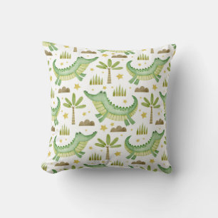 Coussin Safari africain : Crocodile et palmiers aquarelles
