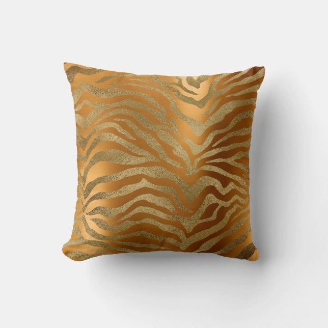 Coussin Safari African Steel Gold Glam Zebra Animal Skin (Recto)