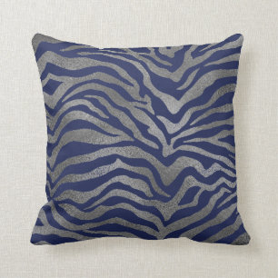 Coussin Safari Afrique Argent Glam Zebra Animal Skin Navy