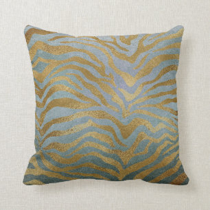 Coussin Safari Afrique Turquoise or glam Zebra peau animal