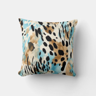 Coussin Safari Animaux à la fourrure imprimé Motif bleu et