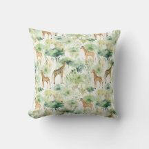 Safari Animaux - Giraffes Aquarelle Vert Beige