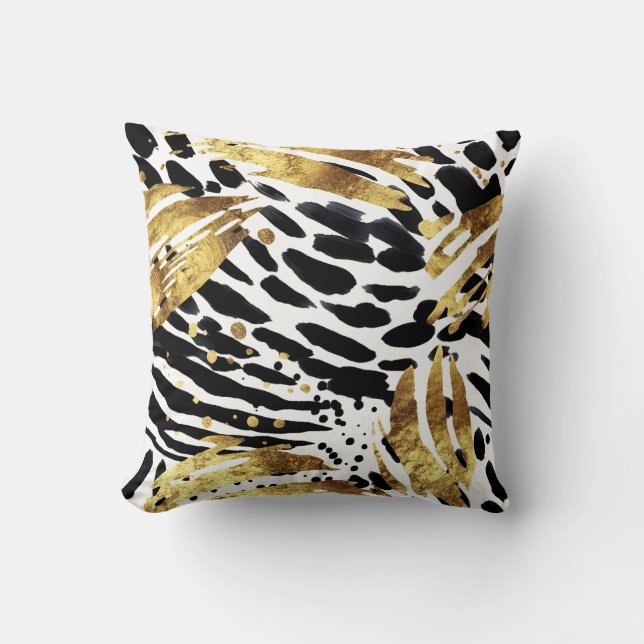 Coussin Safari Animaux's Fur Prints Motif Or & Noir (Recto)