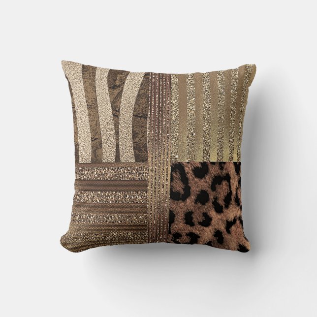 Coussin Safari Chic Jungle Félin Doré Moderne Étincelle (Recto)