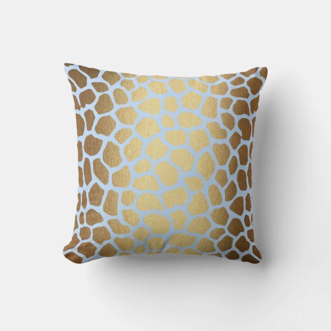 Coussin Safari contemporain Golden Blue Giraffe peau (Recto)