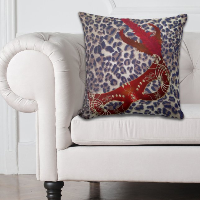 Coussin Safari Empreinte de léopard Venise masquerade Masq (Safari Leopard Print Venice masquerade Mask Throw Pillow)