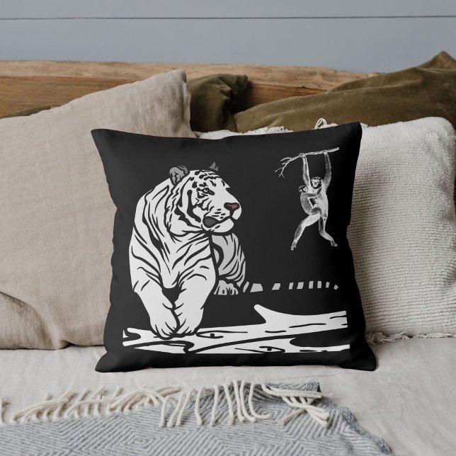 Coussin  Safari Graphique Faune Grand Chat Tigre Blanc Noi (Créateur téléchargé)