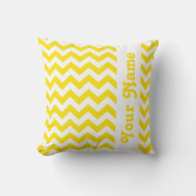 Coussin Safari Jaune d'or Chevron avec texte personnalisé (Recto)