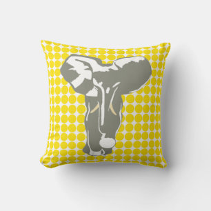 Coussin Safari Jaune Doré Dot avec Eléphant Pop Art