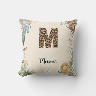 Coussin Safari Jungle Monogramme Personnalisé M Chambre de