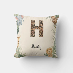 Coussin Safari Jungle Nom Personnalisé Monogramme H Décora