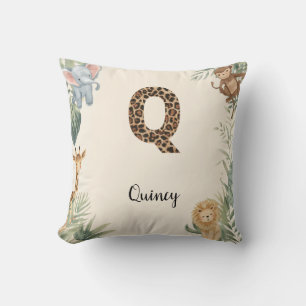 Coussin Safari Jungle Nom Personnalisé Monogramme Q Nourri