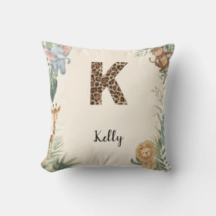 Coussin Safari Jungle Nom Prénom Monogramme K Nursery
