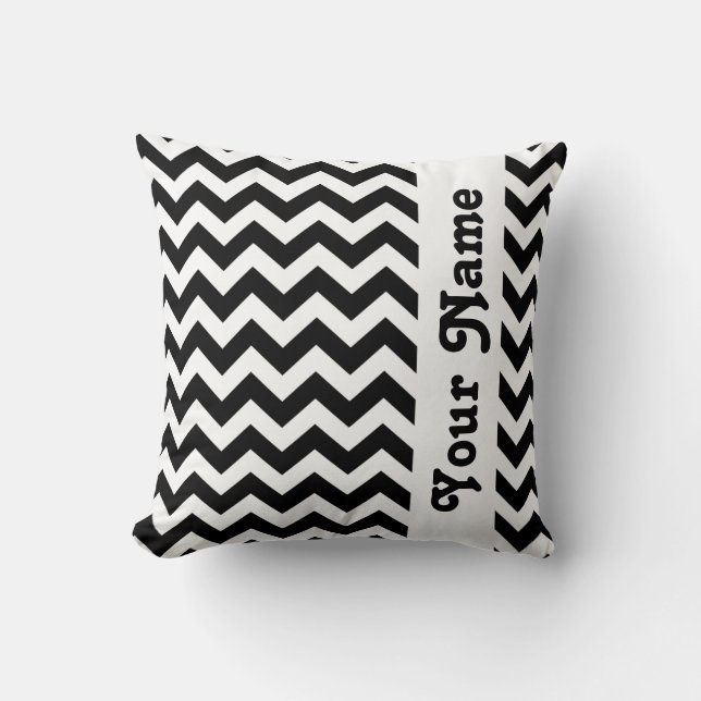 Coussin Safari noir Chevron avec texte personnalisé (Recto)