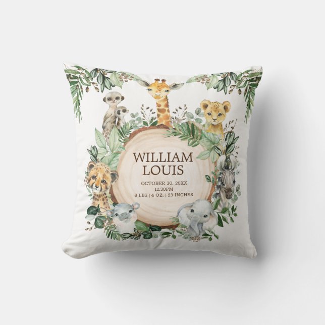 Coussin Safari sauvage dans la jungle Animaux Birthstings  (Recto)