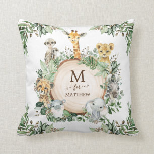 Coussin Safari sauvage mignonne Jungle Animaux Verdure rus