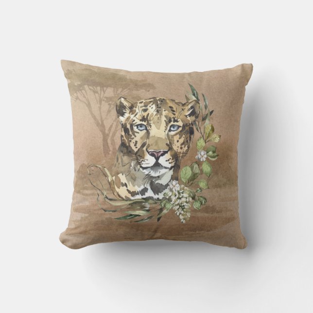 Coussin Safari Savanna Sahara Leopard Blue Eyes (Recto)