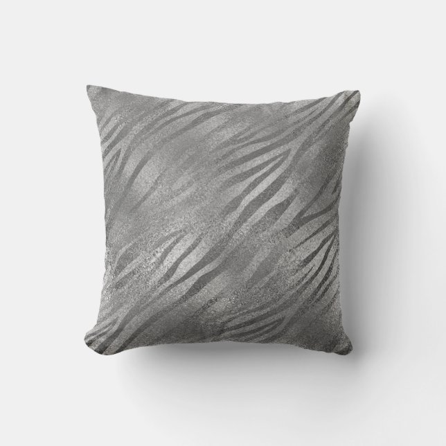 Coussin Safari Silver Grey Zebra Animal Glass Metallic (Recto)