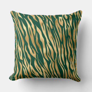Coussin Safari stylé vert et or Wild Tiger Stripes