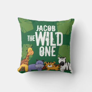 Coussin Safari vert personnalisé animaux de la jungle