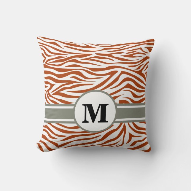 Coussin Safari Zèbre Rouge Rouille avec Monogramme (Recto)