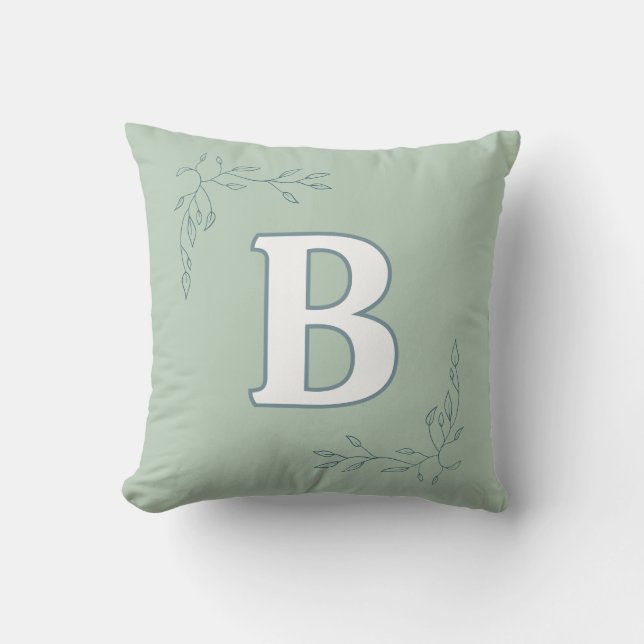 Coussin Sage B initial et Feuilles personnalisés (Recto)