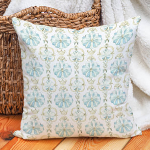Coussin Sage Blue Ivoire Floral Printemps Été