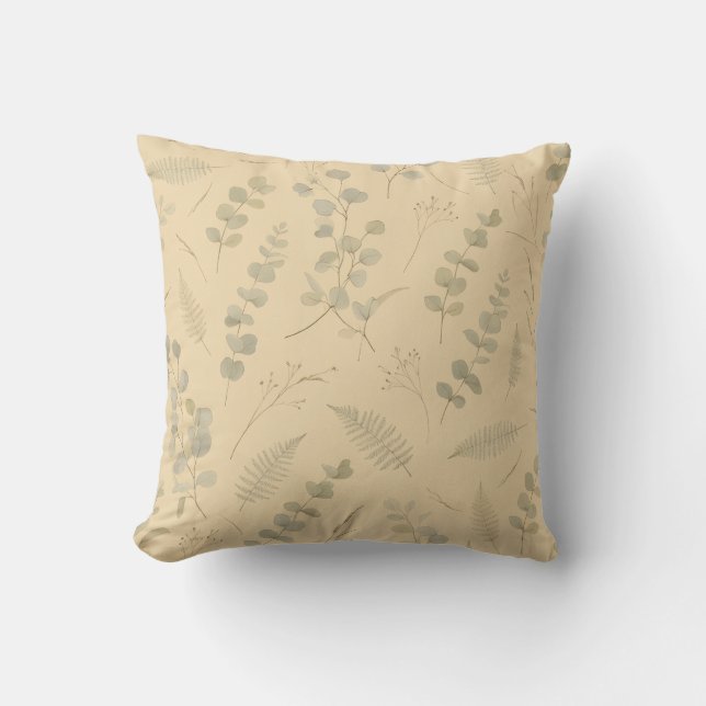 Coussin Sage Botanique Eucalyptus Fleur Pressée Minimalist (Recto)