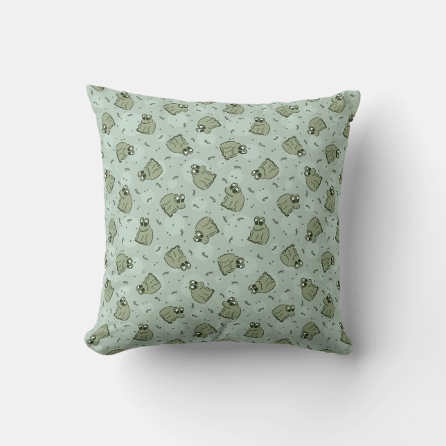 Coussin Sage Bubble Frogs - laurier vert enfants motif. (Recto)