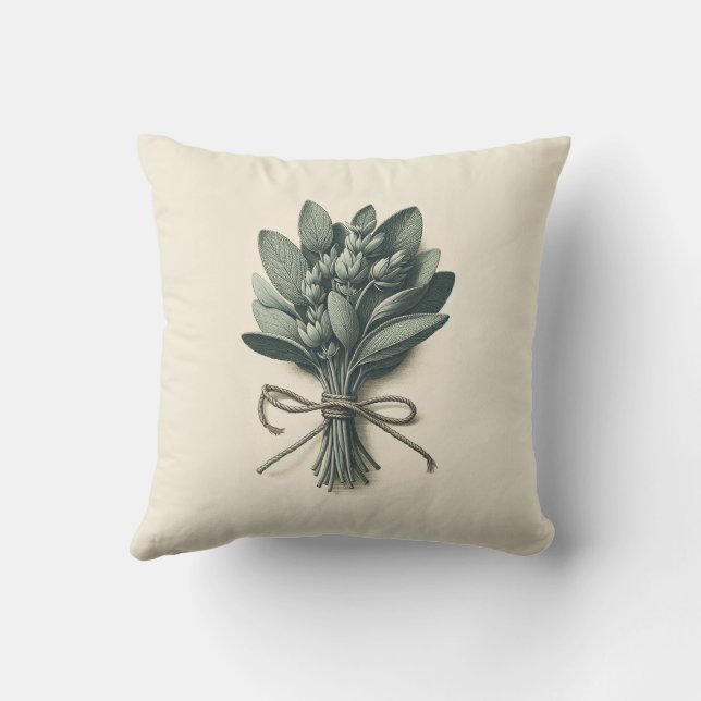 Coussin Sage Bunch Vintage Apothicaire Botanique Plante (Verso)