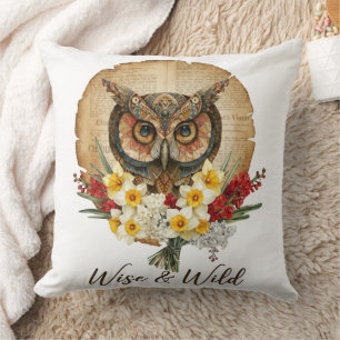 Coussin Sage et Sauvage Art de Hibou Bohème