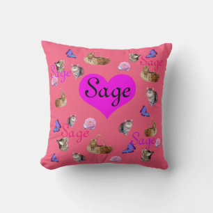 Coussin Sage Girls Nom Avec Chats Et Papillons,