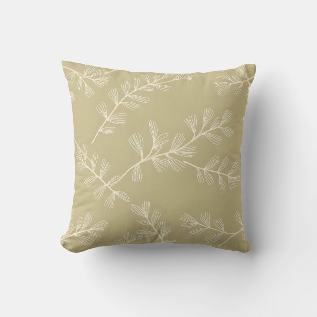 Coussin Sage Green Botanical Pattern Cream Hand Drawn Leaf (Recto)